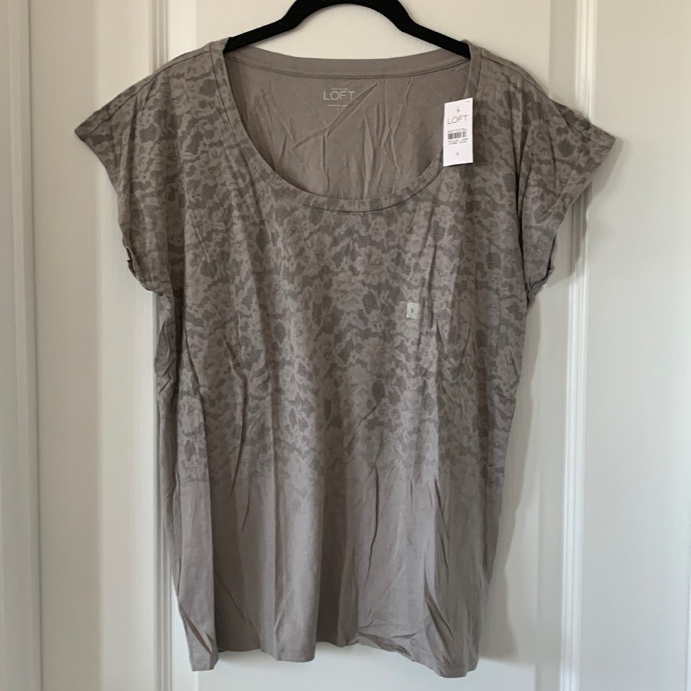 NWT LOFT Purple/Gray Printed Cotton/Modal Blend Top Size S